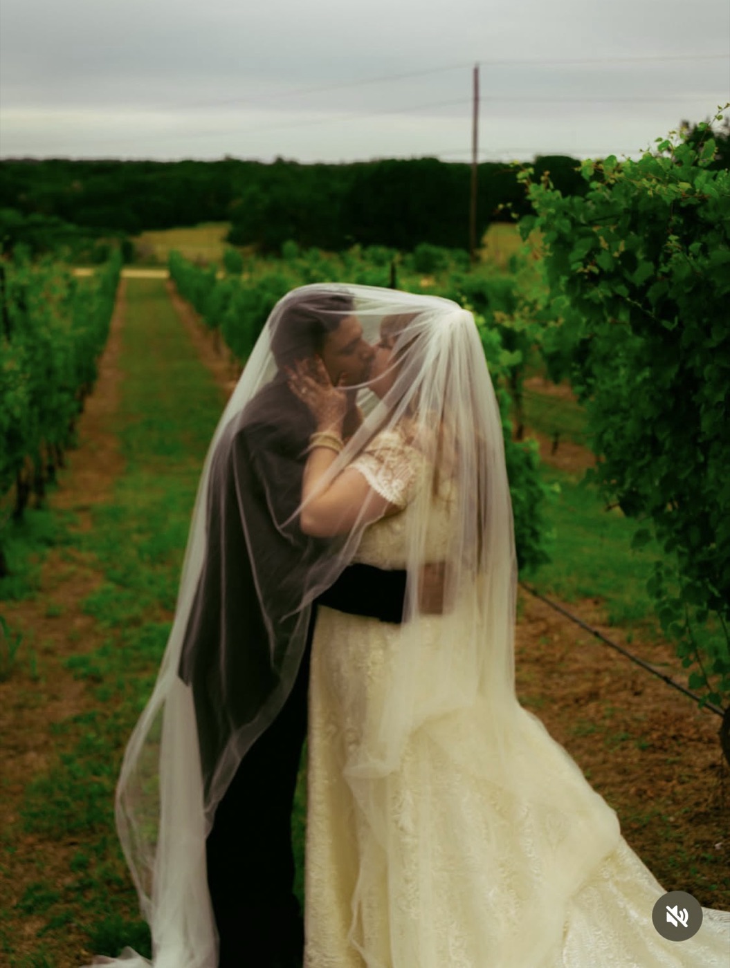 Bride and groom under a veil
